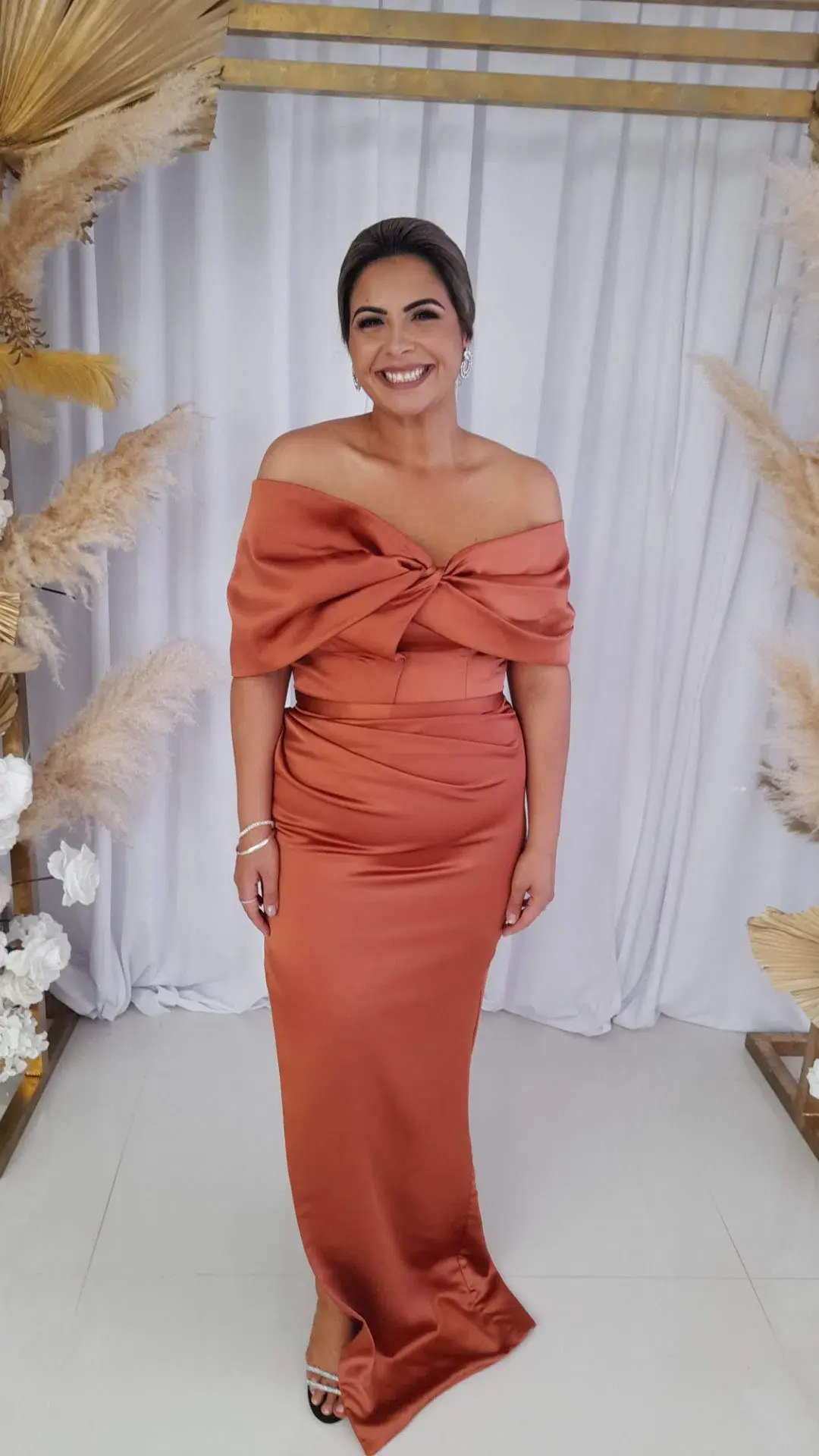 Lia Stublla Long Orange Silk Gown Size L/AU 16 for rent on The Volte - main image