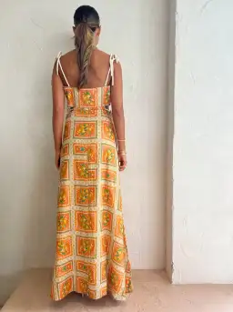 By Nicola Lemonade Tie Maxi Dress In Orange Mosaic Print Size 6 for rent on The Volte - image 2