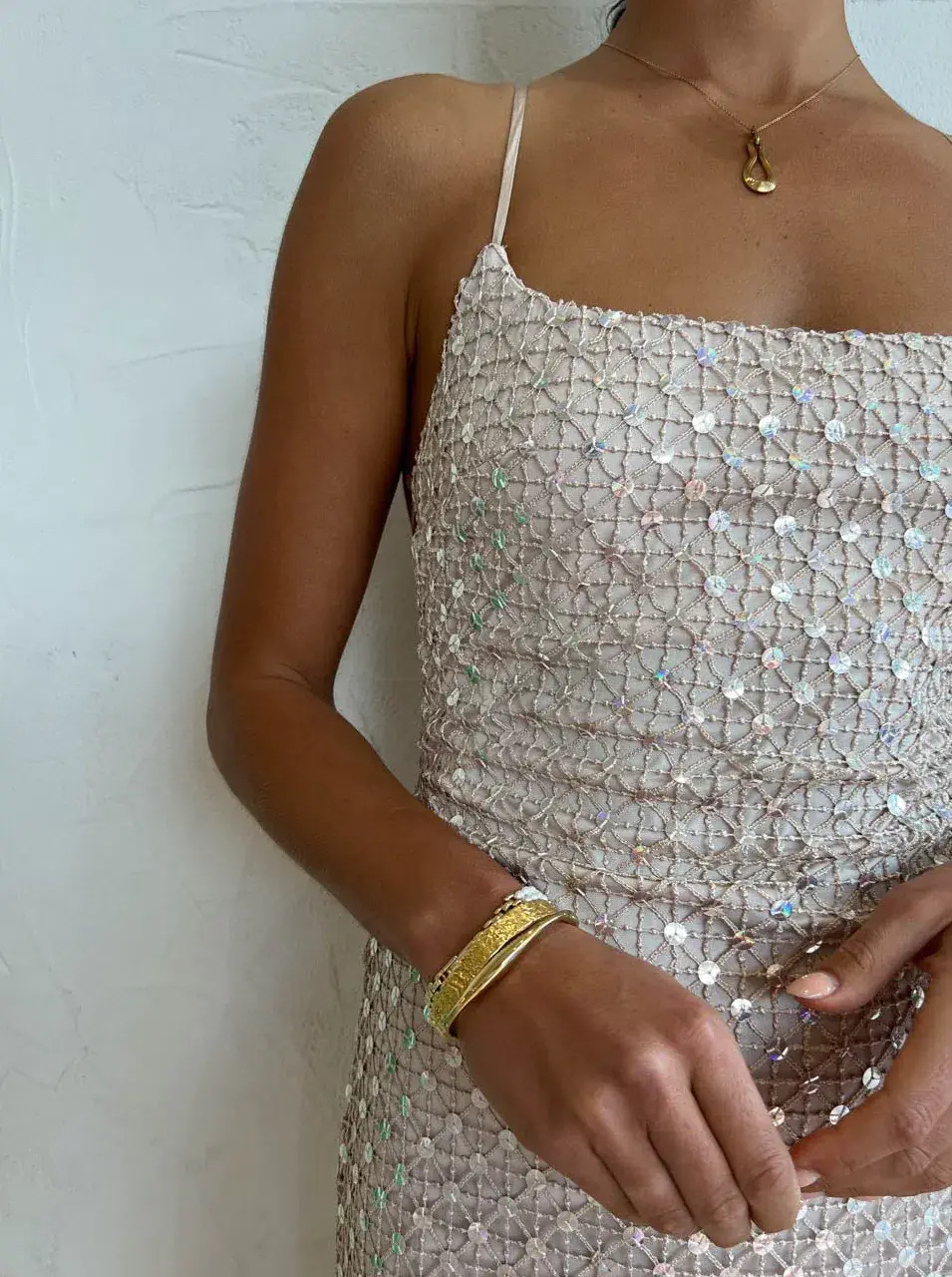 Manning Cartell Crochet Sequins Slip Dress Beige Size AU 8 for rent on The Volte - main image