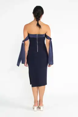 Bec & Bridge Tie Sleeve Off Shoulder Midi Dress Navy Size AU 6 for rent on The Volte - image 2