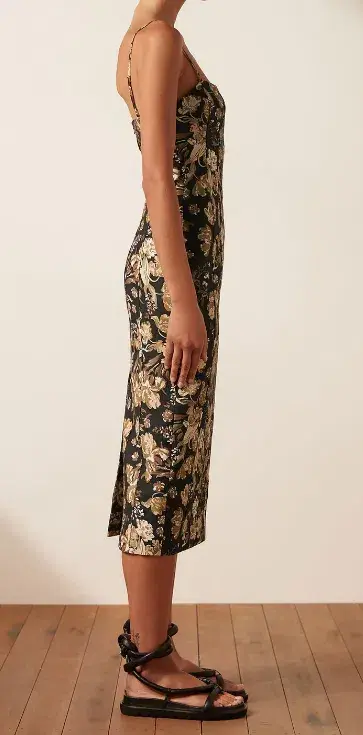 Shona Joy Palermo Linen Fitted Midi Dress Black Size AU 10 for rent on The Volte - main image