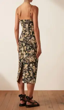 Shona Joy Palermo Linen Fitted Midi Dress Black Size AU 10 for rent on The Volte - image 3