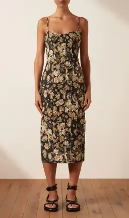 Shona Joy Palermo Linen Fitted Midi Dress Black Size AU 10 for rent on The Volte - image 1