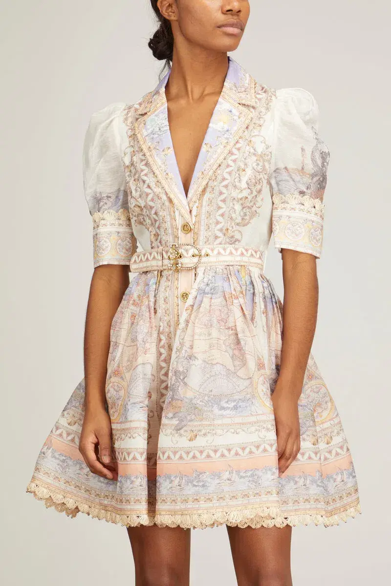 Zimmermann High Tide Mini Shirt Dress Odyssey Print Size 0 / Au 8 for rent on The Volte - main image