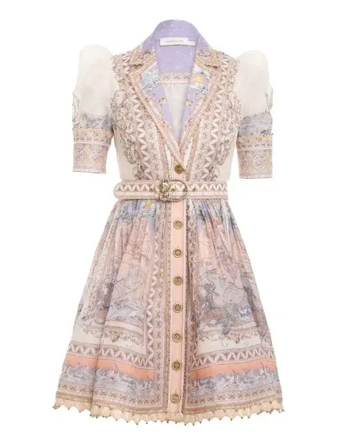 Zimmermann High Tide Mini Shirt Dress Odyssey Print Size 0 / Au 8 for rent on The Volte - main image