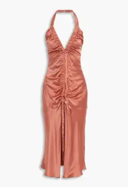 Nicholas Allia Ruched Silk Satin Halterneck Midi Dress Bellini Size 10 for rent on The Volte - image 3
