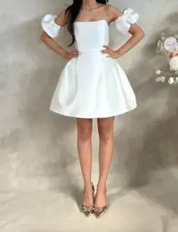 Siss Studio Strapless Bridal Mini Dress with Detachable Sleeves White Size 6 for rent on The Volte - image 2