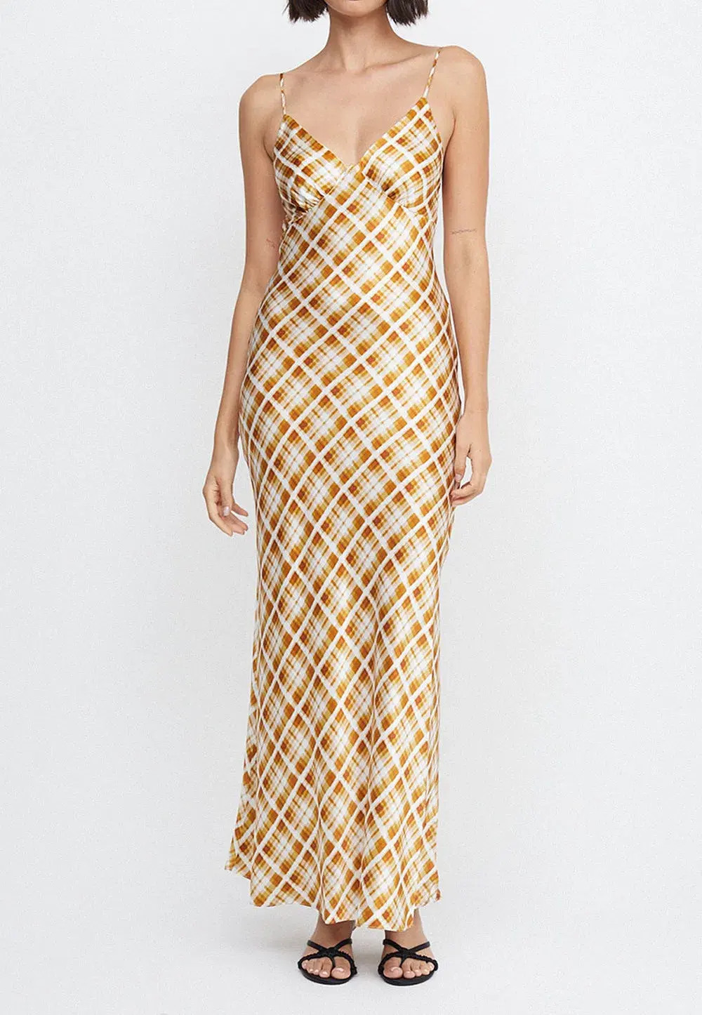 Bec & Bridge Amber V Maxi Dress in Sunflower Check Size 6 / XS for rent on The Volte - main image