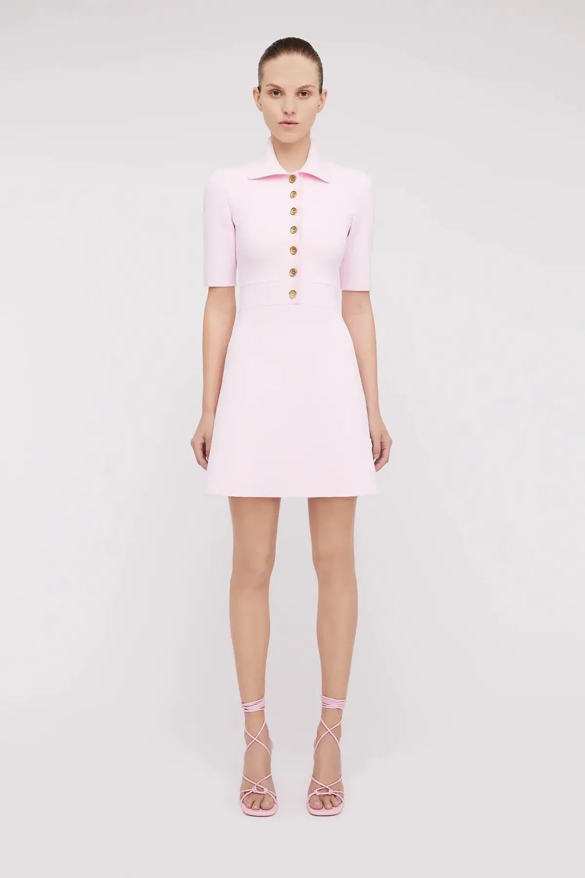 Scanlan Theodore Crepe Knit Button Collar Mini Dress Pink Size XS / Au 6 - Image 1