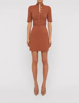 Scanlan Theodore Crepe Knit Mini Button Dress Brown Size XS / 6 for rent on The Volte - image 1