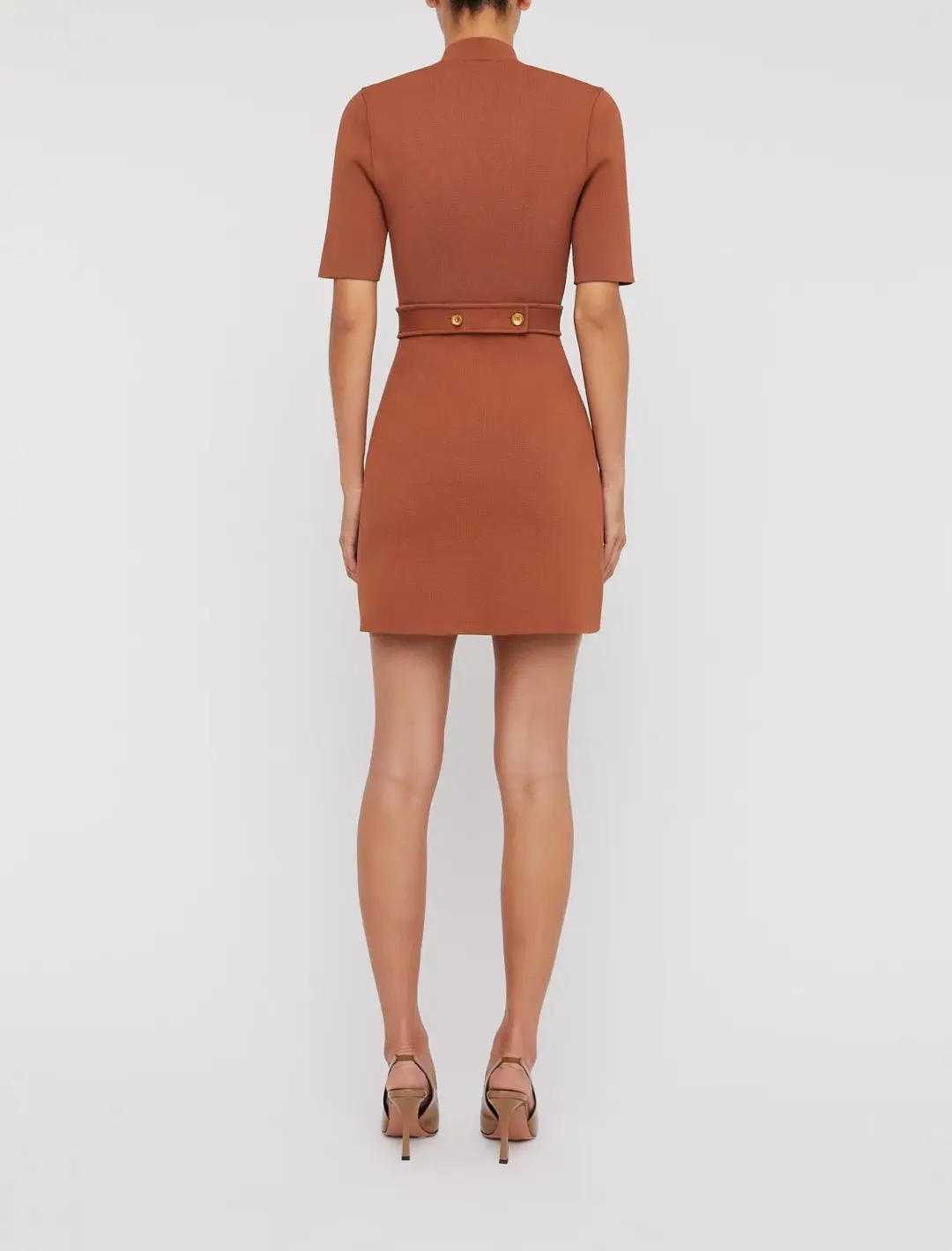 Scanlan Theodore Crepe Knit Mini Button Dress Brown Size XS / 6 for rent on The Volte - main image