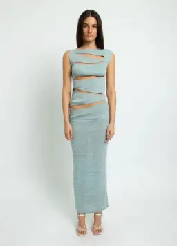 Christopher Esber Slashed Knit Mini Dress Blue Size AU 6 for rent on The Volte - image 1