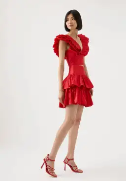 Aje Rhythmic Frill Bodice & Tiered Mini Skirt Set Scarlet Size 10 for rent on The Volte - image 3