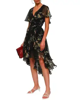 Zimmermann Maples Wrap Dress Black Bird Floral Size 0/AU 8