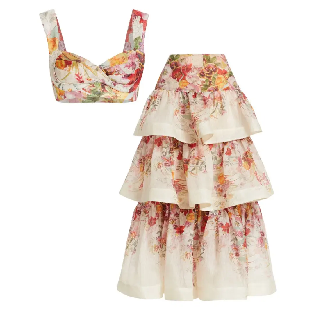 Zimmermann Wonderland Bralette and Tiered Skirt in Elka Poppy Ivory Print Size 1/Au 10 for rent on The Volte - main image