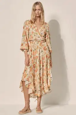 Kivari Everly Tie Front Midi Dress Floral Size 6