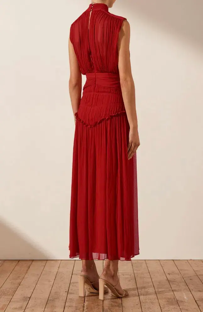 Shona Joy Clemence Lèonie High Neck Midi Dress Red Size 8 - Image 3