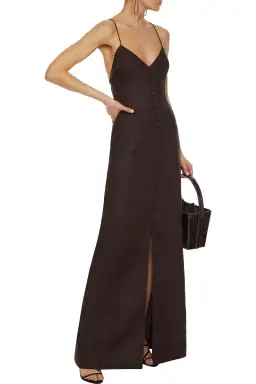 Zimmermann Corsage Open-back Button-detailed Linen Maxi Dress In Chocolate Size 0/Au 8 for rent on The Volte - image 1
