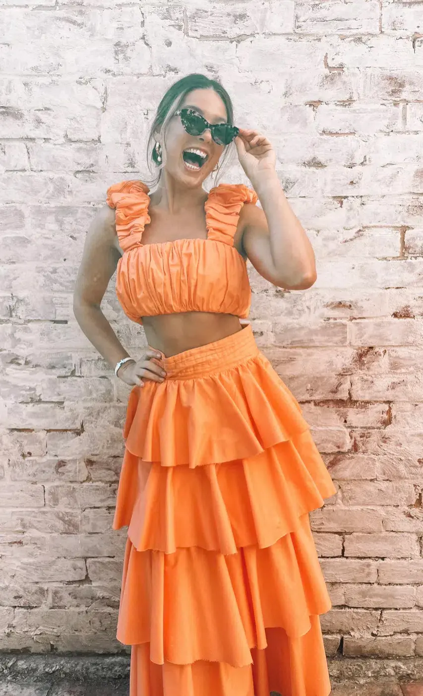 Aje Medina Orange Crop & Skirt Set Mandarin Size 8 for rent on The Volte - main image