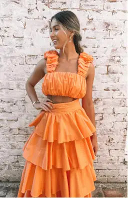 Aje Medina Orange Crop & Skirt Set Mandarin Size 8 for rent on The Volte - image 2
