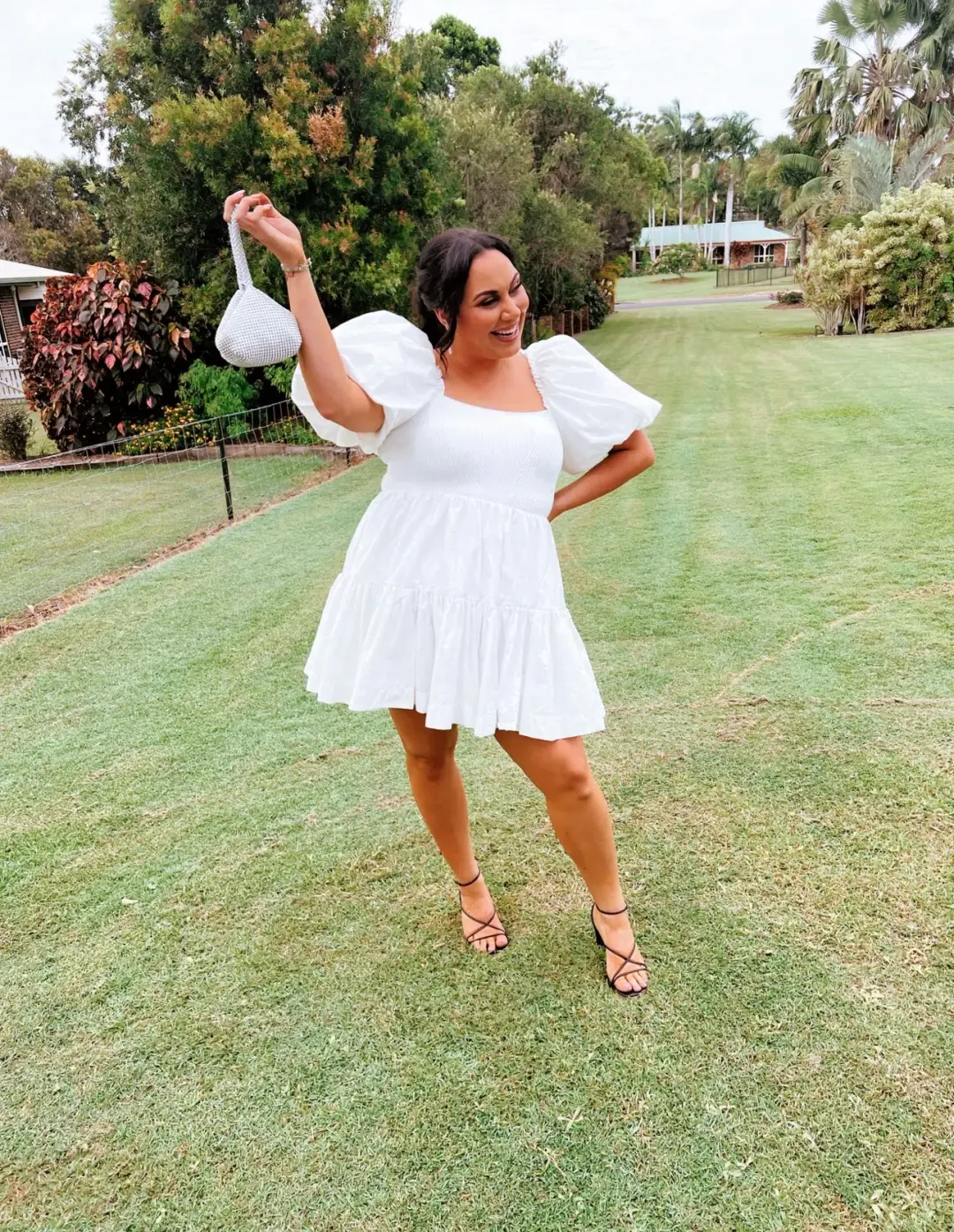 Aje Casa Puff Sleeve Mini Dress Ivory Size 12 for rent on The Volte - main image