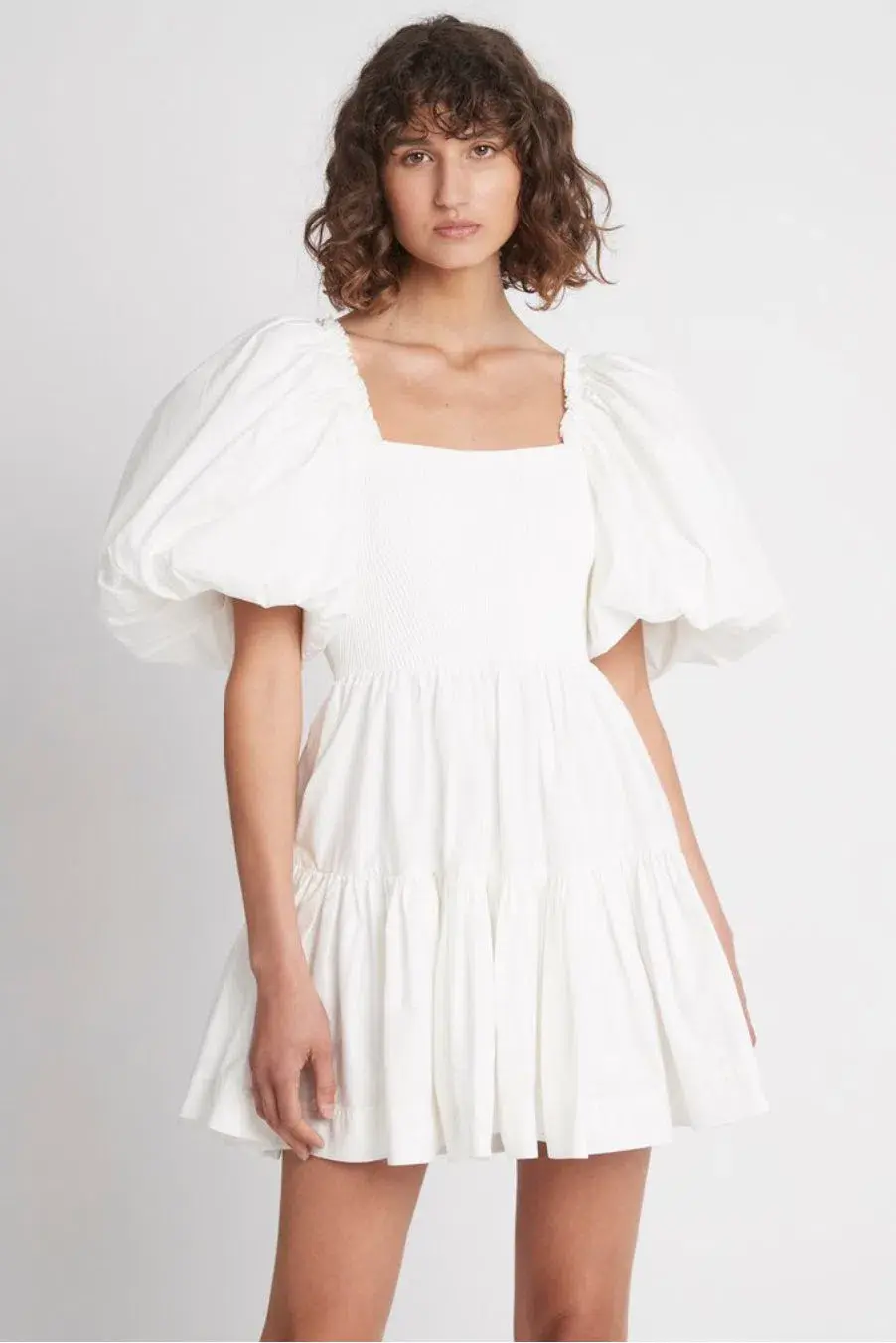 Aje Casa Puff Sleeve Mini Dress Ivory Size 12 for rent on The Volte - main image