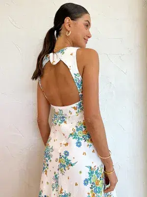 By Johnny Roma Floral Midi Dress In Roma Floral White Size AU 12 for rent on The Volte - main image