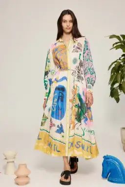 Alemais Soleil Patchwork Midi Shirtdress Long Sleeve in Cream Size AU 6 for rent on The Volte - image 1