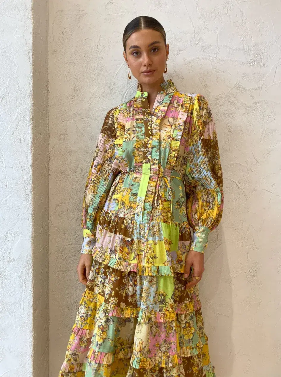 Alemais Matilde Pleat Shirt Dress Multi Size 8 for rent on The Volte - main image