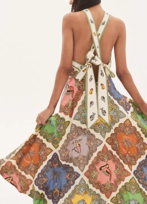 Alemais Trippy Troppo Halter Midi Dress Multi Size 12 for rent on The Volte - main image