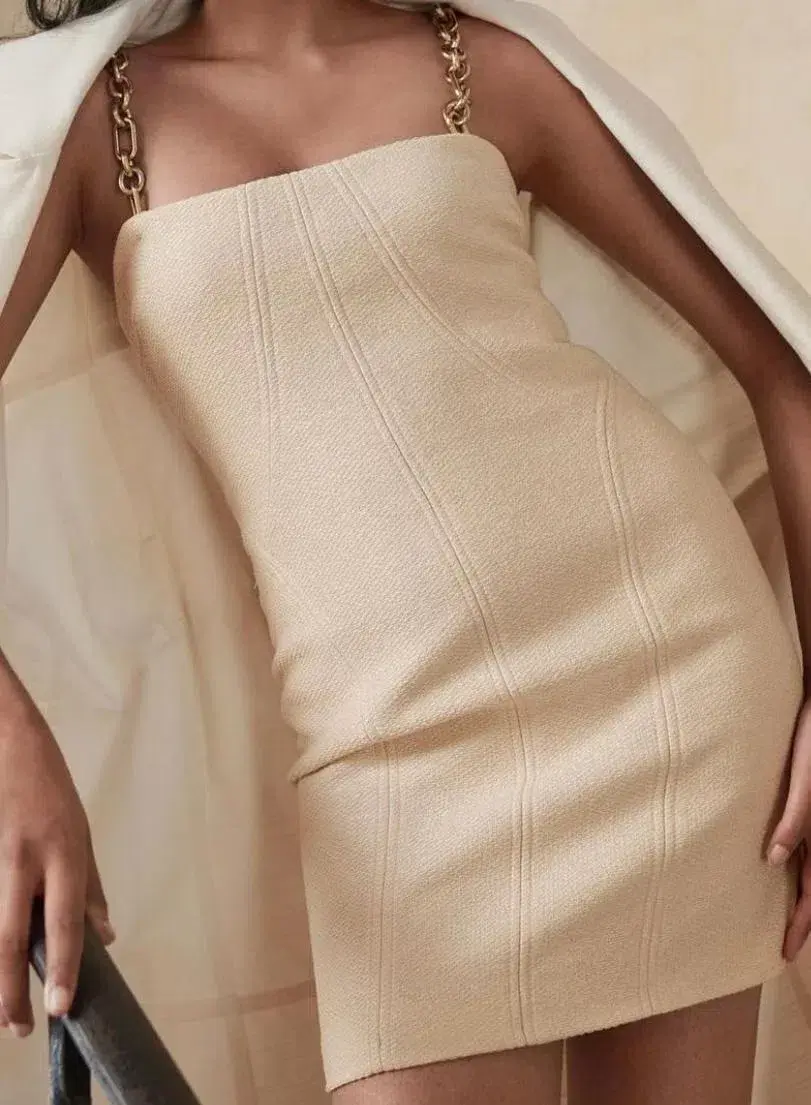 Manning Cartell Neo Classic Mini Dress with Chain Almond Size 8 for rent on The Volte - main image