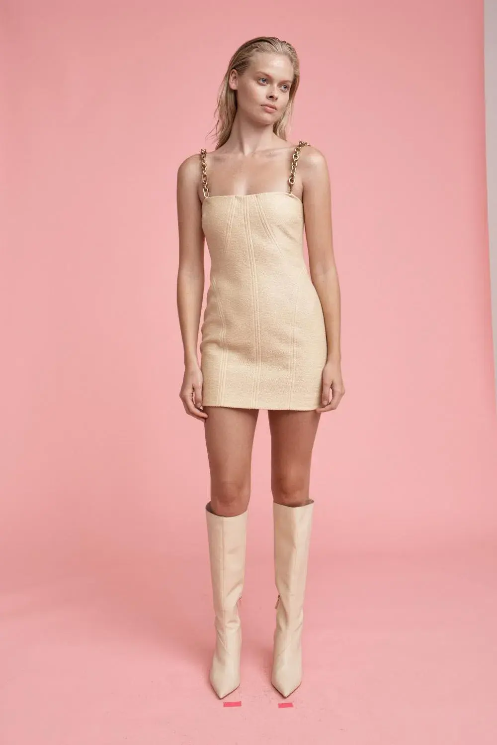 Manning Cartell Neo Classic Mini Dress with Chain Almond Size 8 for rent on The Volte - main image