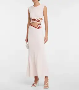 Christopher Esber Cut Out Ribbed Knit Crop Top and Lowrise Cut Out Maxi Skirt in Multi Bind Rose Quartz Size 6 for rent on The Volte - image 1