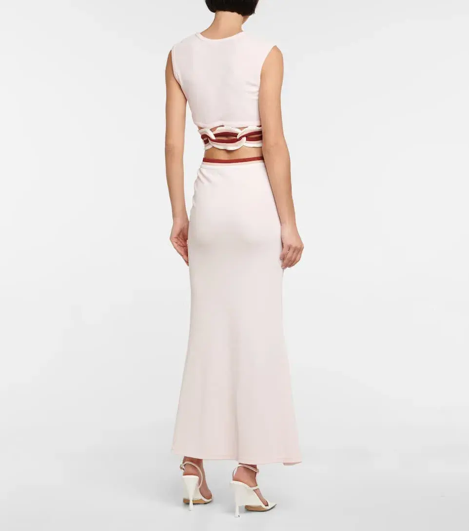 Christopher Esber Cut Out Ribbed Knit Crop Top and Lowrise Cut Out Maxi Skirt in Multi Bind Rose Quartz Size 6 for rent on The Volte - main image