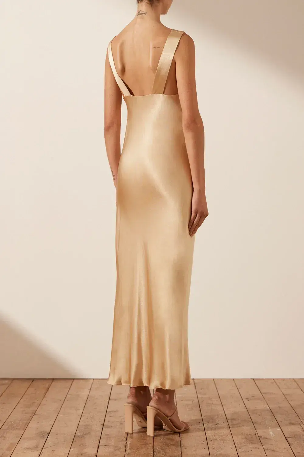 Shona Joy Felicity Plunge Midi Dress in Porcini Gold Size 6 for rent on The Volte - main image