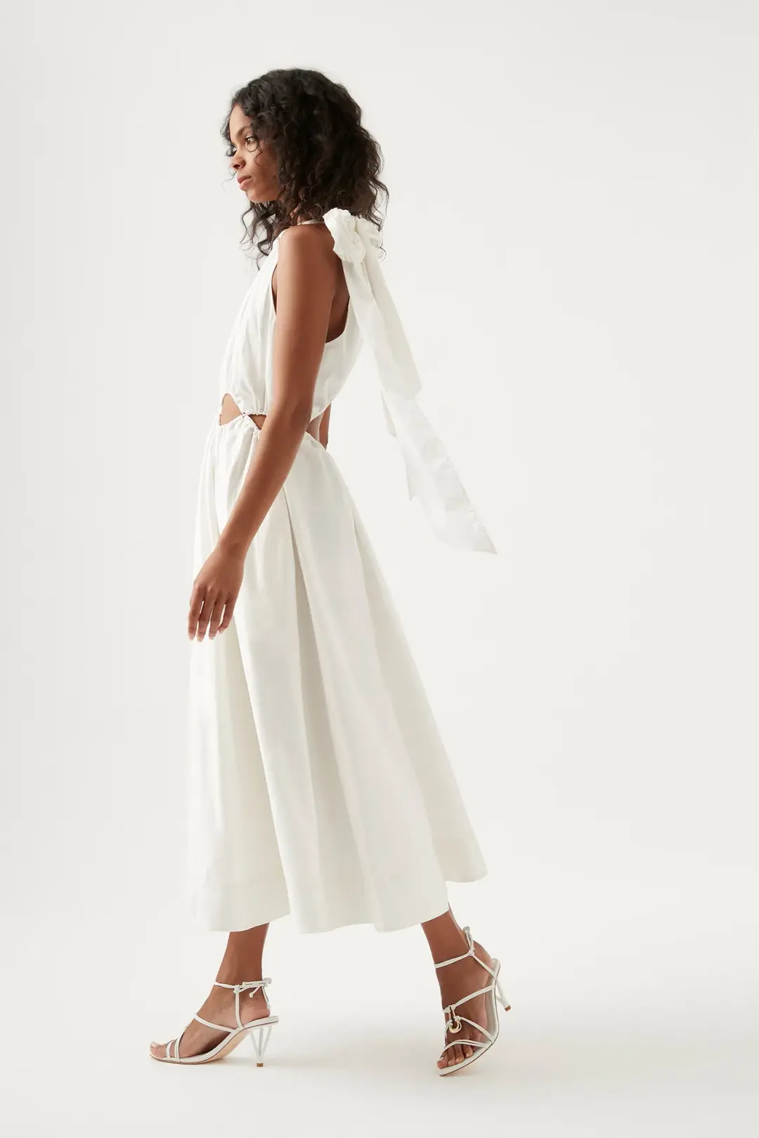 Aje Henriette Tie Strap Midi Dress Cutouts White Size 12 for rent on The Volte - main image