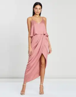 Shona Joy Luxe Draped Cocktail Frill Dress in Rose Size 10