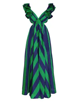 Zimmermann The Tiggy Frill Shoulder Dress in Navy/Green Stripe Size 1/Au 10 for rent on The Volte - image 3