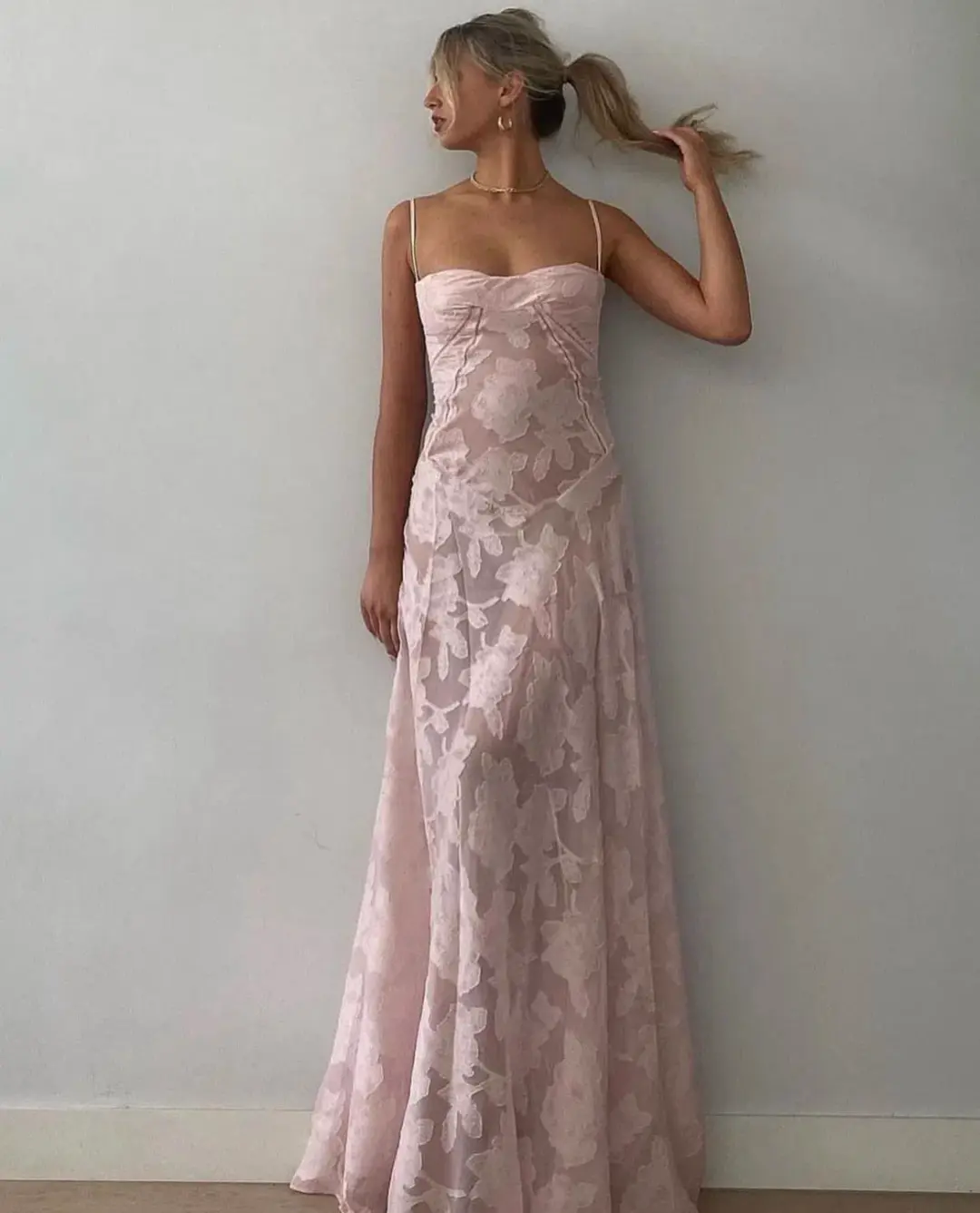 House of CB Seren Corset Lace Back Maxi Dress Pink Size M / Au 10 for rent on The Volte - main image
