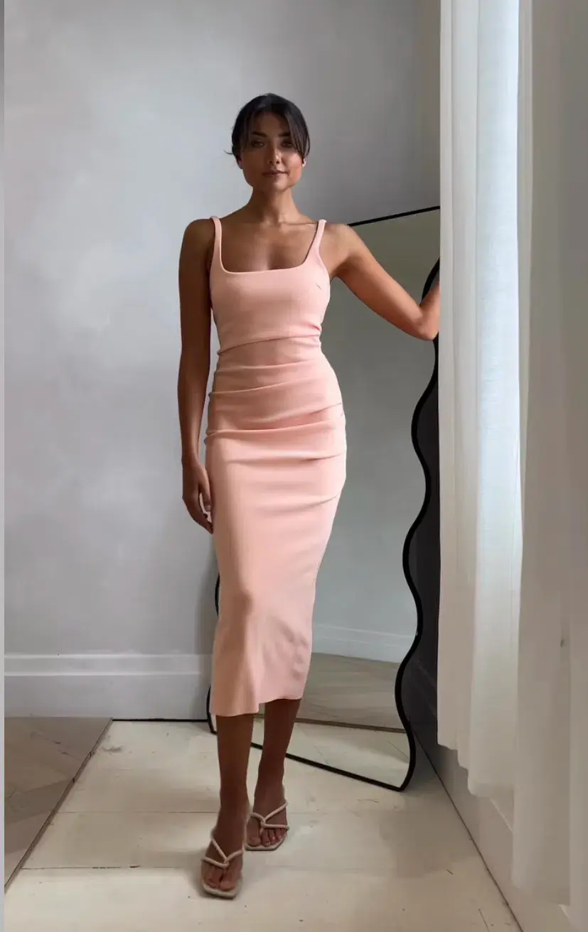 Bec & Bridge Karina Tuck Midi Dress Peach Size 12 / L for rent on The Volte - main image