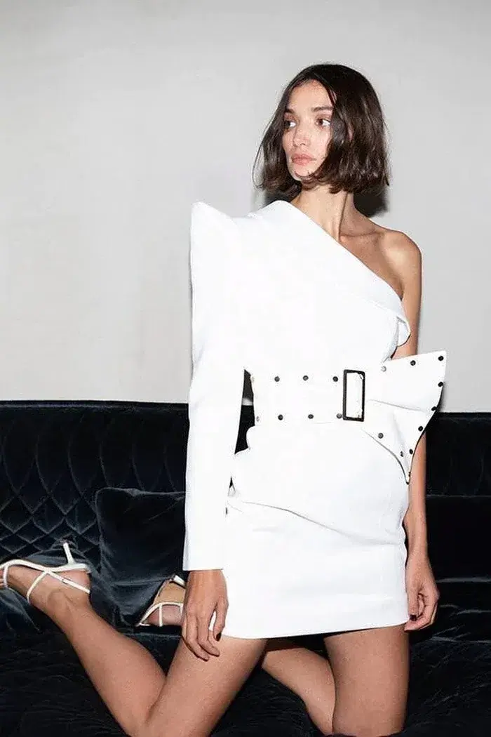 Misha Bonnie Studded Dress White Size 8 for rent on The Volte - main image