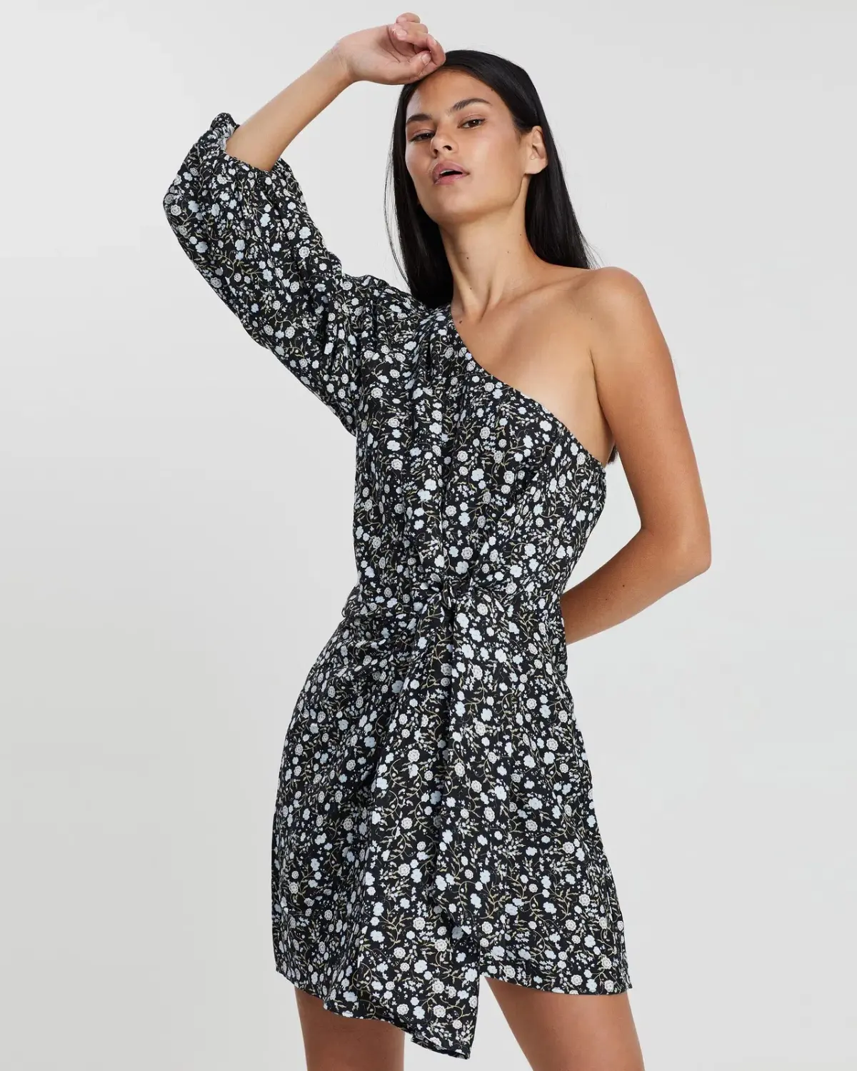 Shona Joy Parker One Shoulder Draped Mini Dress Floral Size 12 - Image 5