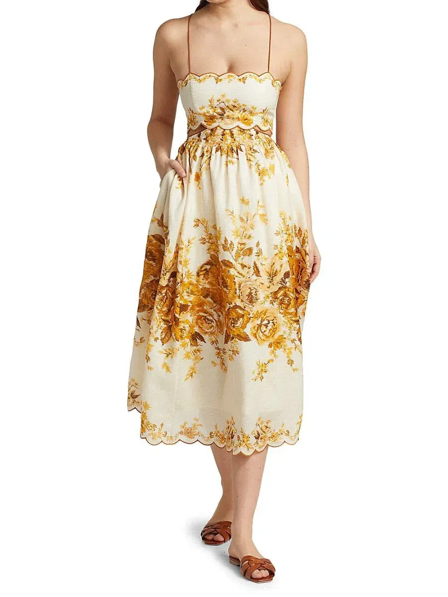 Zimmermann Aliane Scallop Midi Dress Cream Size AU 6 for rent on The Volte - main image