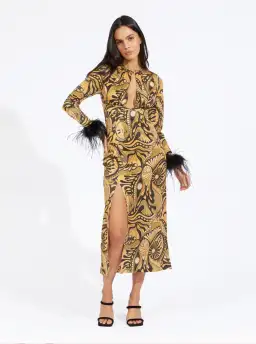 Alice McCall Feather Midi Dress Gold Dust Size AU 6 for rent on The Volte - image 1