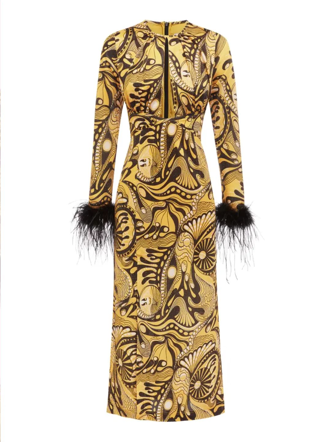 Alice McCall Feather Midi Dress Gold Dust Size AU 6 for rent on The Volte - main image
