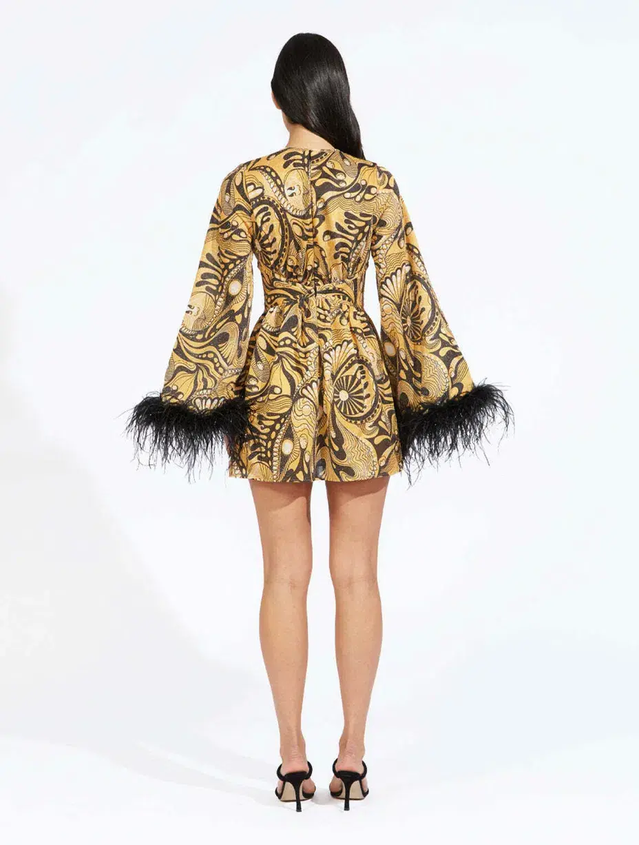 Alice McCall Feather Mini Dress Gold Dust Size AU 6 for rent on The Volte - main image