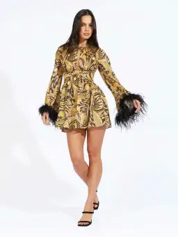 Alice McCall Feather Mini Dress Gold Dust Size AU 6 for rent on The Volte - image 1