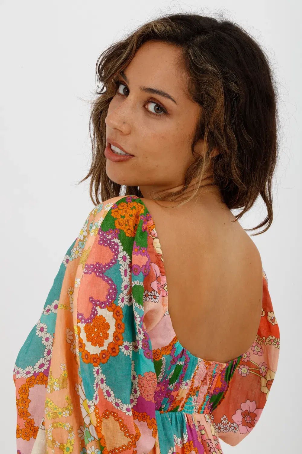 Zimmermann Lola Gathered Floral-print Linen Mini Dress Orange Size 0 / AU 8 for rent on The Volte - main image