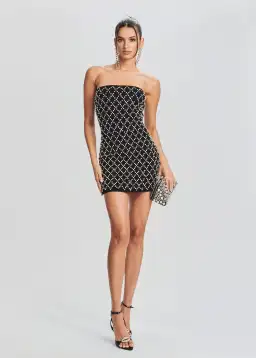 Retrofête Felicity Strapless Embellished Shirred Chiffon Mini Dress Black Size AU 10 for rent on The Volte - image 1