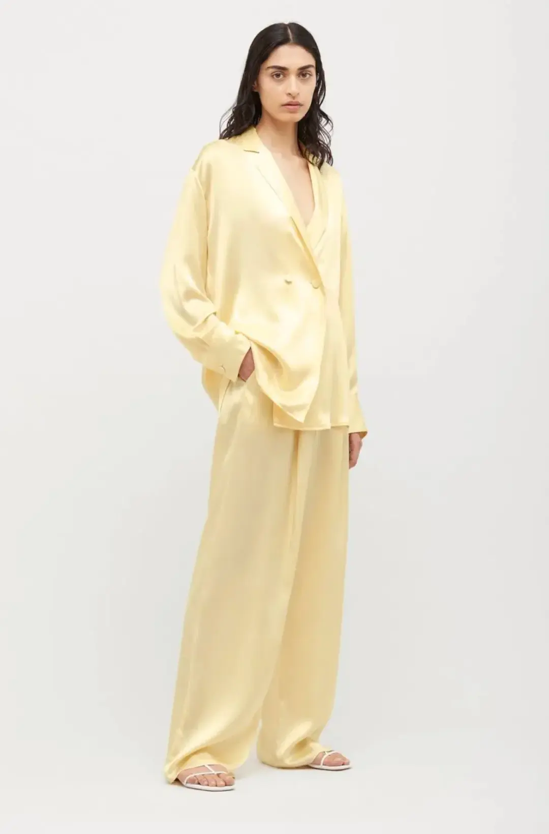 Michael Lo Sordo Relaxed Silk Boy Pant Pale Yellow Size AU 8 for rent on The Volte - main image